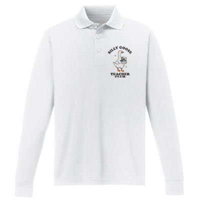 Silly Goose Teacher Club Funny Silly Teacher Performance Long Sleeve Polo