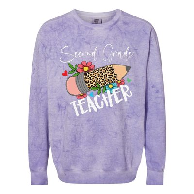 Second Grade Teacher Leopard Pencil 2nd Grade Teacher Colorblast Crewneck Sweatshirt