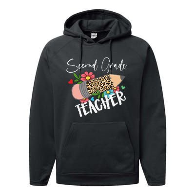 Second Grade Teacher Leopard Pencil 2nd Grade Teacher Performance Fleece Hoodie