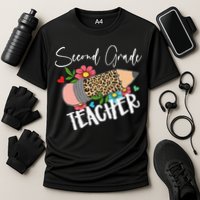 Second Grade Teacher Leopard Pencil 2nd Grade Teacher Cooling Performance Crew T-Shirt