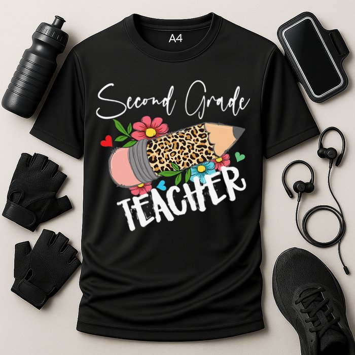 Second Grade Teacher Leopard Pencil 2nd Grade Teacher Cooling Performance Crew T-Shirt