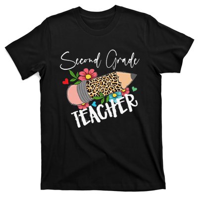 Second Grade Teacher Leopard Pencil 2nd Grade Teacher T-Shirt