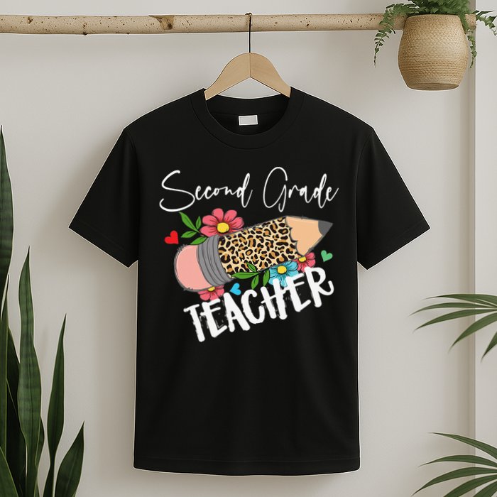 Second Grade Teacher Leopard Pencil 2nd Grade Teacher T-Shirt
