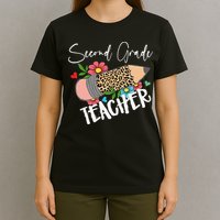 Second Grade Teacher Leopard Pencil 2nd Grade Teacher T-Shirt