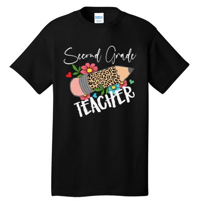 Second Grade Teacher Leopard Pencil 2nd Grade Teacher Tall T-Shirt