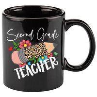 Second Grade Teacher Leopard Pencil 2nd Grade Teacher 11oz C Handle Ceramic Mug