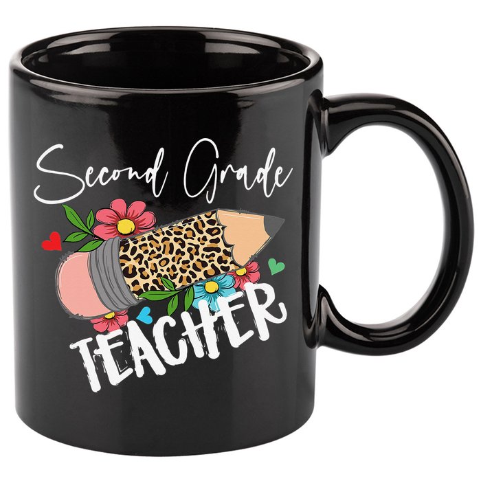 Second Grade Teacher Leopard Pencil 2nd Grade Teacher 11oz C Handle Ceramic Mug