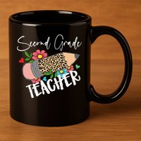 Second Grade Teacher Leopard Pencil 2nd Grade Teacher 11oz C Handle Ceramic Mug