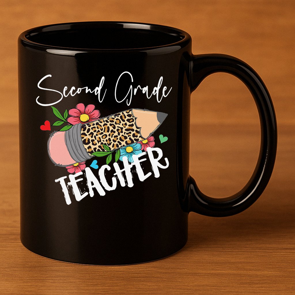 Second Grade Teacher Leopard Pencil 2nd Grade Teacher 11oz C Handle Ceramic Mug