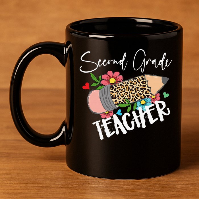 Second Grade Teacher Leopard Pencil 2nd Grade Teacher 11oz C Handle Ceramic Mug