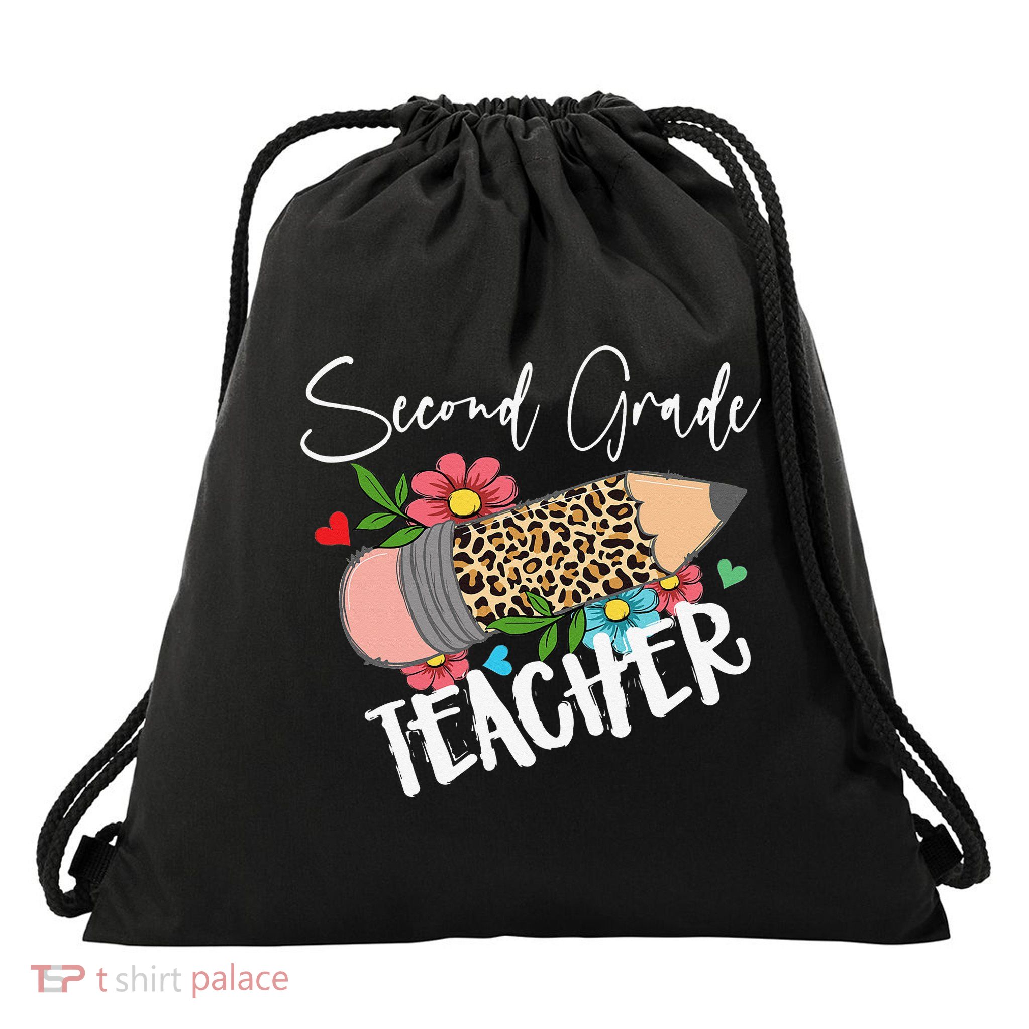 Second Grade Teacher Leopard Pencil 2nd Grade Teacher Drawstring Bag