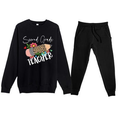 Second Grade Teacher Leopard Pencil 2nd Grade Teacher Premium Crewneck Sweatsuit Set