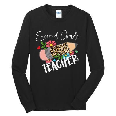 Second Grade Teacher Leopard Pencil 2nd Grade Teacher Tall Long Sleeve T-Shirt