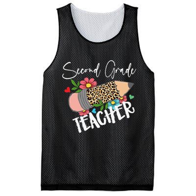 Second Grade Teacher Leopard Pencil 2nd Grade Teacher Mesh Reversible Basketball Jersey Tank