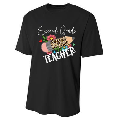 Second Grade Teacher Leopard Pencil 2nd Grade Teacher Performance Sprint T-Shirt