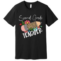 Second Grade Teacher Leopard Pencil 2nd Grade Teacher Premium T-Shirt