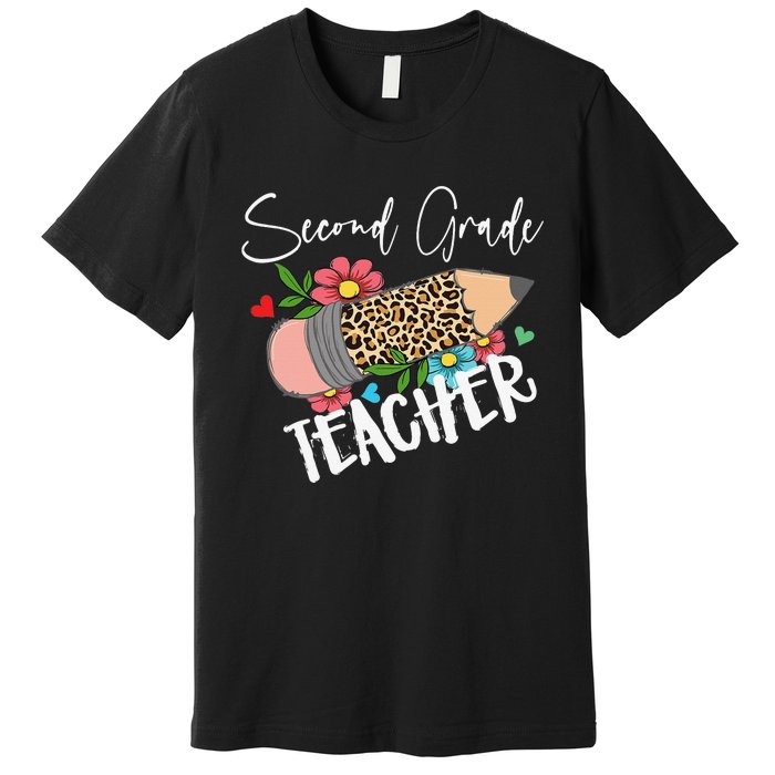 Second Grade Teacher Leopard Pencil 2nd Grade Teacher Premium T-Shirt