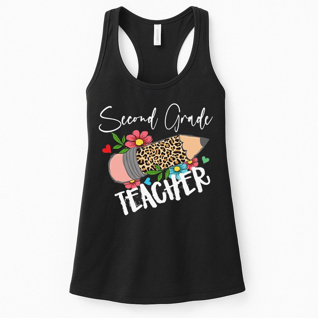 Second Grade Teacher Leopard Pencil 2nd Grade Teacher Womens Tank Top