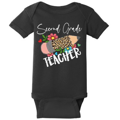 Second Grade Teacher Leopard Pencil 2nd Grade Teacher Baby Bodysuit