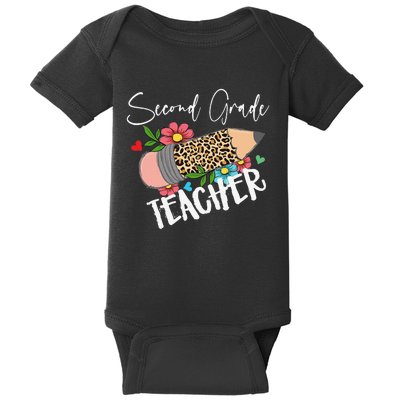 Second Grade Teacher Leopard Pencil 2nd Grade Teacher Baby Bodysuit