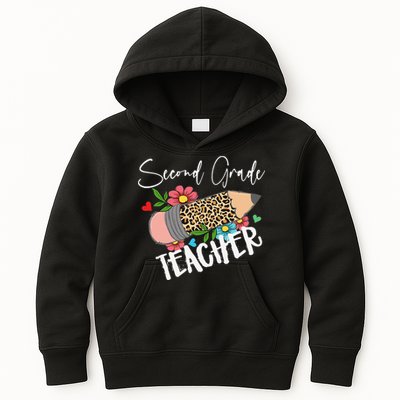 Second Grade Teacher Leopard Pencil 2nd Grade Teacher Kids Hoodie