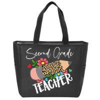 Second Grade Teacher Leopard Pencil 2nd Grade Teacher Zip Tote Bag