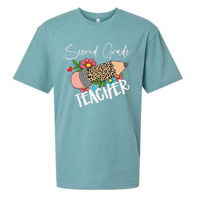 Second Grade Teacher Leopard Pencil 2nd Grade Teacher Sueded Cloud Jersey T-Shirt