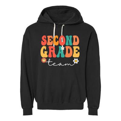 Second Grade Team Retro Groovy Vintage First Day Of School Garment-Dyed Fleece Hoodie