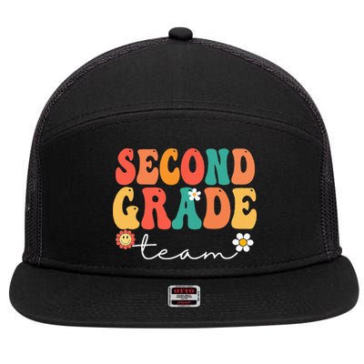 Second Grade Team Retro Groovy Vintage First Day Of School 7 Panel Mesh Trucker Snapback Hat