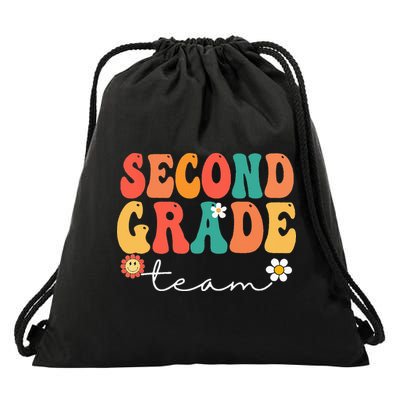 Second Grade Team Retro Groovy Vintage First Day Of School Drawstring Bag