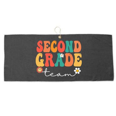 Second Grade Team Retro Groovy Vintage First Day Of School Large Microfiber Waffle Golf Towel