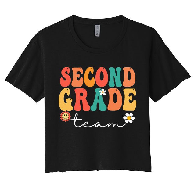 Second Grade Team Retro Groovy Vintage First Day Of School Crop Top