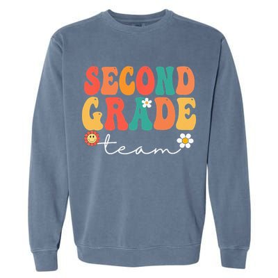 Second Grade Team Retro Groovy Vintage First Day Of School Garment-Dyed Sweatshirt