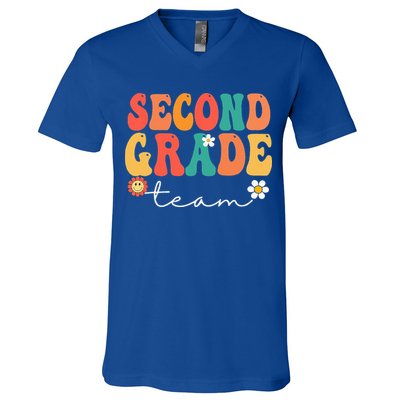Second Grade Team Retro Groovy Vintage First Day Of School V-Neck T-Shirt
