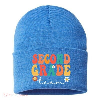 Second Grade Team Retro Groovy Vintage First Day Of School Sustainable Knit Beanie