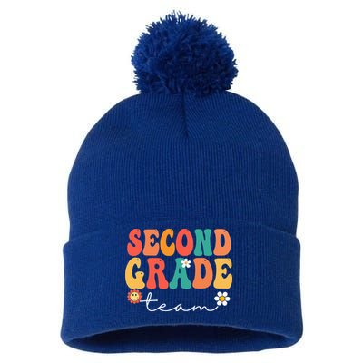 Second Grade Team Retro Groovy Vintage First Day Of School Pom Pom 12in Knit Beanie