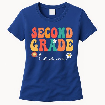 Second Grade Team Retro Groovy Vintage First Day Of School Womens T-Shirt