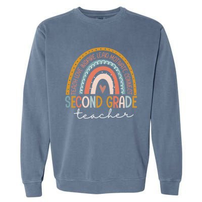 Second Grade Teacher Teach Love Inspire Boho Rainbow Garment-Dyed Sweatshirt