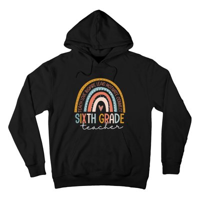 Sixth Grade Teacher Teach Love Inspire Boho Rainbow Hoodie