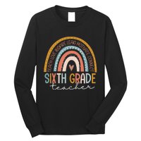 Sixth Grade Teacher Teach Love Inspire Boho Rainbow Long Sleeve Shirt