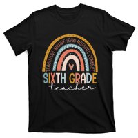 Sixth Grade Teacher Teach Love Inspire Boho Rainbow T-Shirt