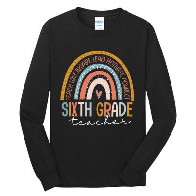 Sixth Grade Teacher Teach Love Inspire Boho Rainbow Tall Long Sleeve T-Shirt