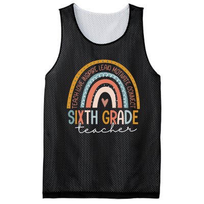 Sixth Grade Teacher Teach Love Inspire Boho Rainbow Mesh Reversible Basketball Jersey Tank