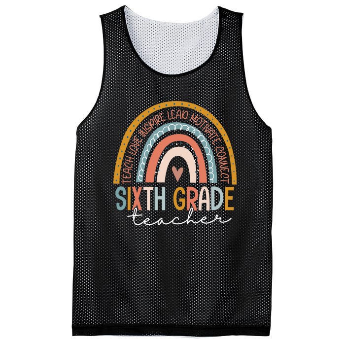 Sixth Grade Teacher Teach Love Inspire Boho Rainbow Mesh Reversible Basketball Jersey Tank