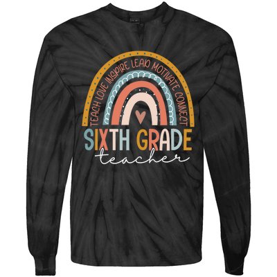 Sixth Grade Teacher Teach Love Inspire Boho Rainbow Tie-Dye Long Sleeve Shirt