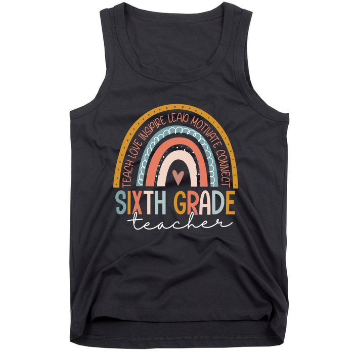 Sixth Grade Teacher Teach Love Inspire Boho Rainbow Tank Top