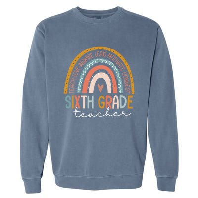 Sixth Grade Teacher Teach Love Inspire Boho Rainbow Garment-Dyed Sweatshirt