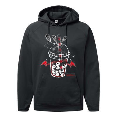 Spookscene Ghos Tea Spooky Boba Emo Goth Alt Red Performance Fleece Hoodie