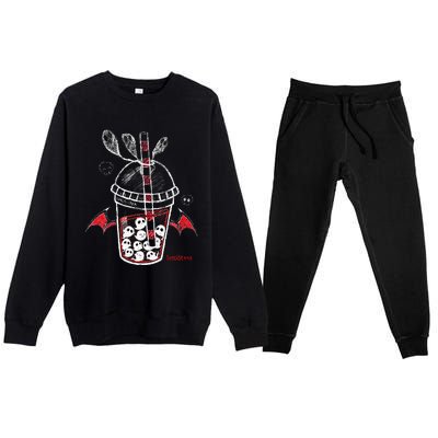 Spookscene Ghos Tea Spooky Boba Emo Goth Alt Red Premium Crewneck Sweatsuit Set