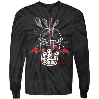 Spookscene Ghos Tea Spooky Boba Emo Goth Alt Red Tie-Dye Long Sleeve Shirt